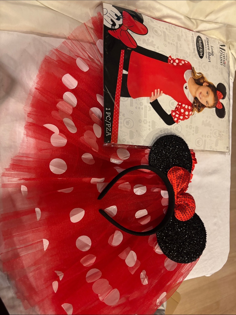 Minnie Mouse Red Polka Dot Kids Disney long sleeve shirt,I added Tutu & Headband